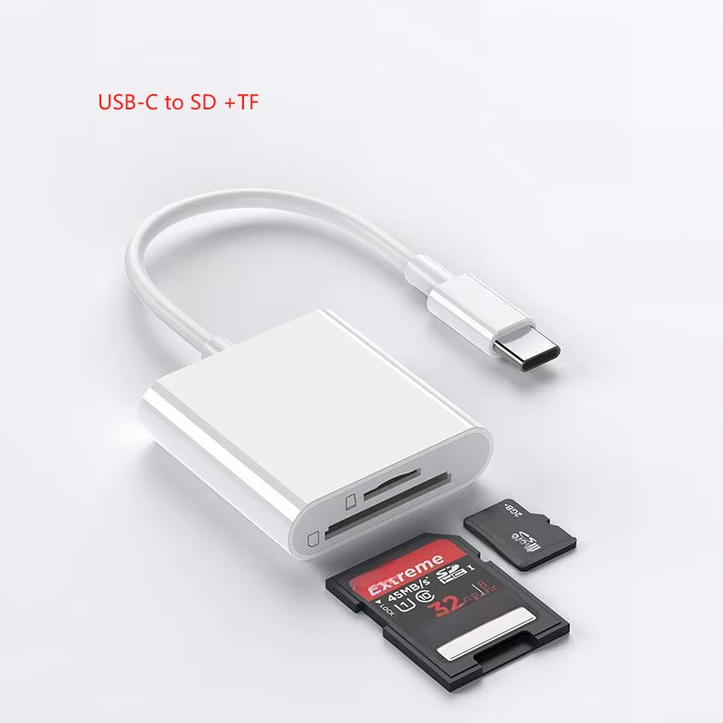 8pin USBC Dual Connector 3 in 1 Memory Card Reader 3 Slot SD TF PD OTG Adapter for iPhone iPad Trail Game Android Devices