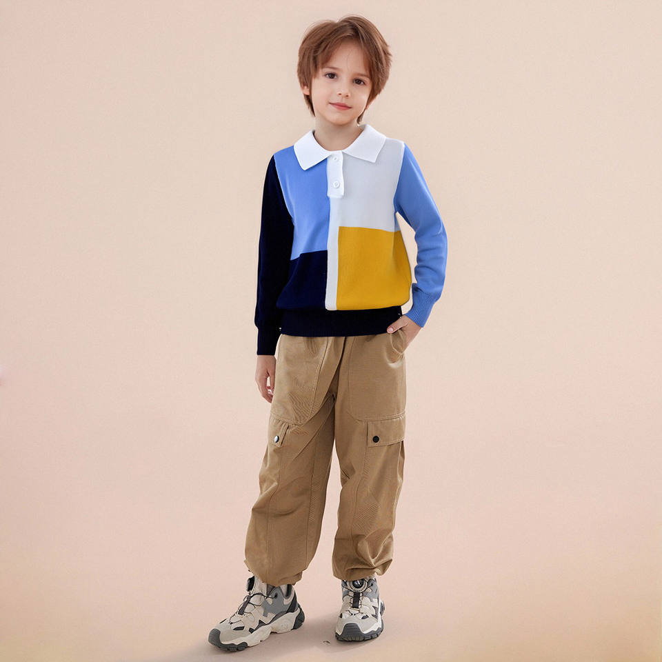 Color Blocked Lapel Winter Pullover