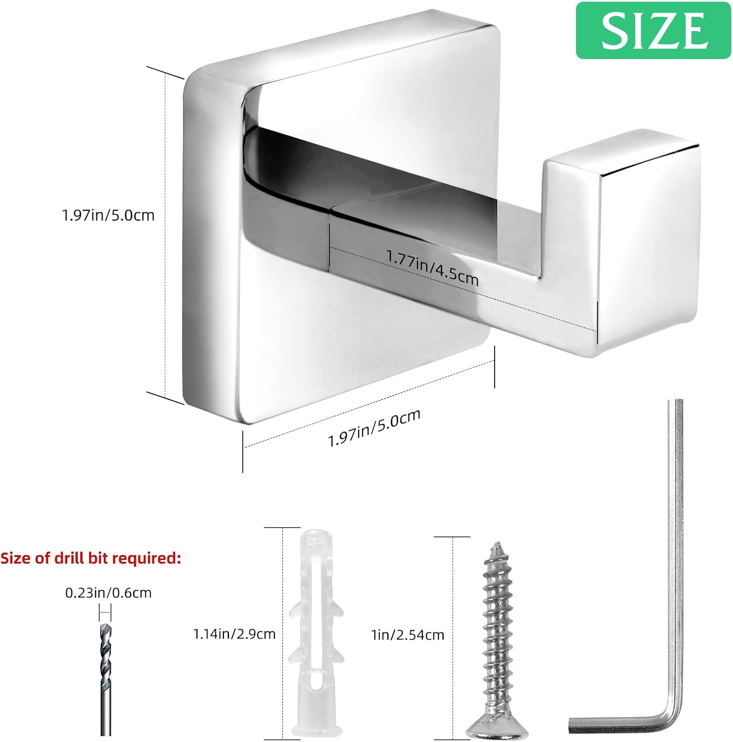 Wholesale China Factory Polished Chrome Square Hook Wall Mounted Stainless Steel 304 Robe Towel Hook for Home Bathroom