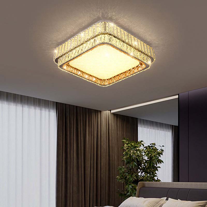 Nordic Modern Round Luxury Gold LED K9 Crystal Chandelier Interior Lighting Flush Mount Led Ceiling Home Light for Bedroom