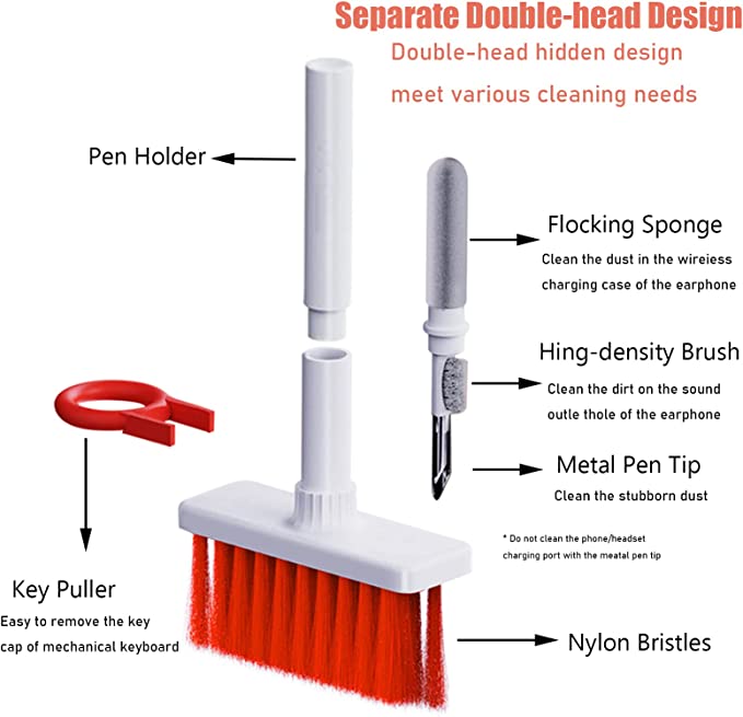 DS1507 Computer Cleaning Tool Kit Earbuds Earphone Cleaner Corner Gap Duster Keycap Pull Keyboard Brush 5 in 1 Keyboard Cleaner