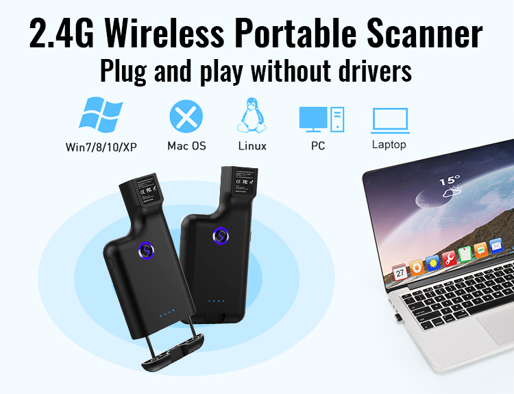 JR-101DC 1D 2D QR Code Reader Portable Back Clip Wireless Bluetooth Barcode Scanner One-Hand Operation Multifunctional