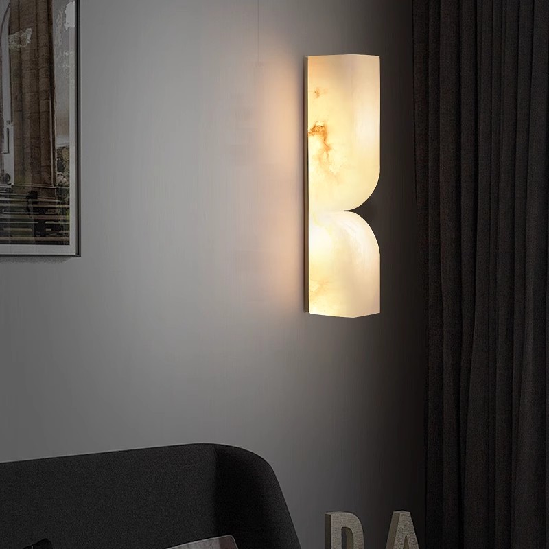 Modern Luxury Nordic All-Copper Wall Lamp with Spanish Natural Marble for Living Room Bedroom Bedside Corridor Stairwell