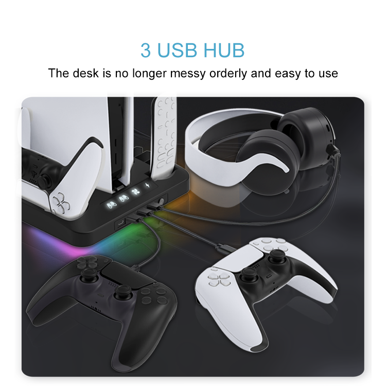 YLW RGB Controller Charging Station Dual Fast Charger LED Indicator PS5 Gamepad Charging Stand Docking Station Game Accessories
