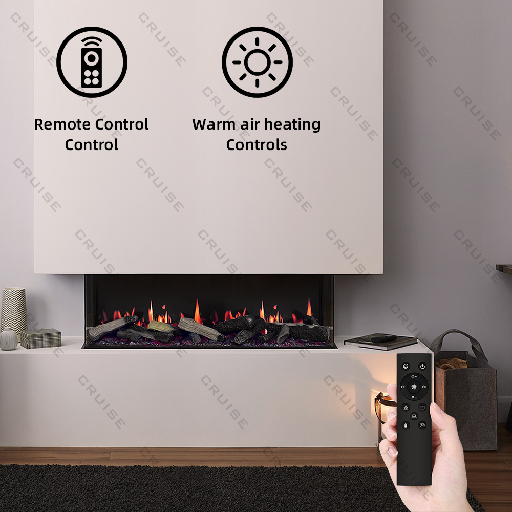 CRUISE 640mm LCD Holographic Fireplace Modular Electric Fireplace Built-in Burning Wood Sound Picture 3side Insert