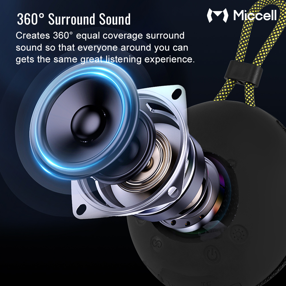 Miccell Portable Mini Speaker Wireless for 5.4 AC Powered High Quality Sound Bass Outdoor Supports TF Card FM USB Radio