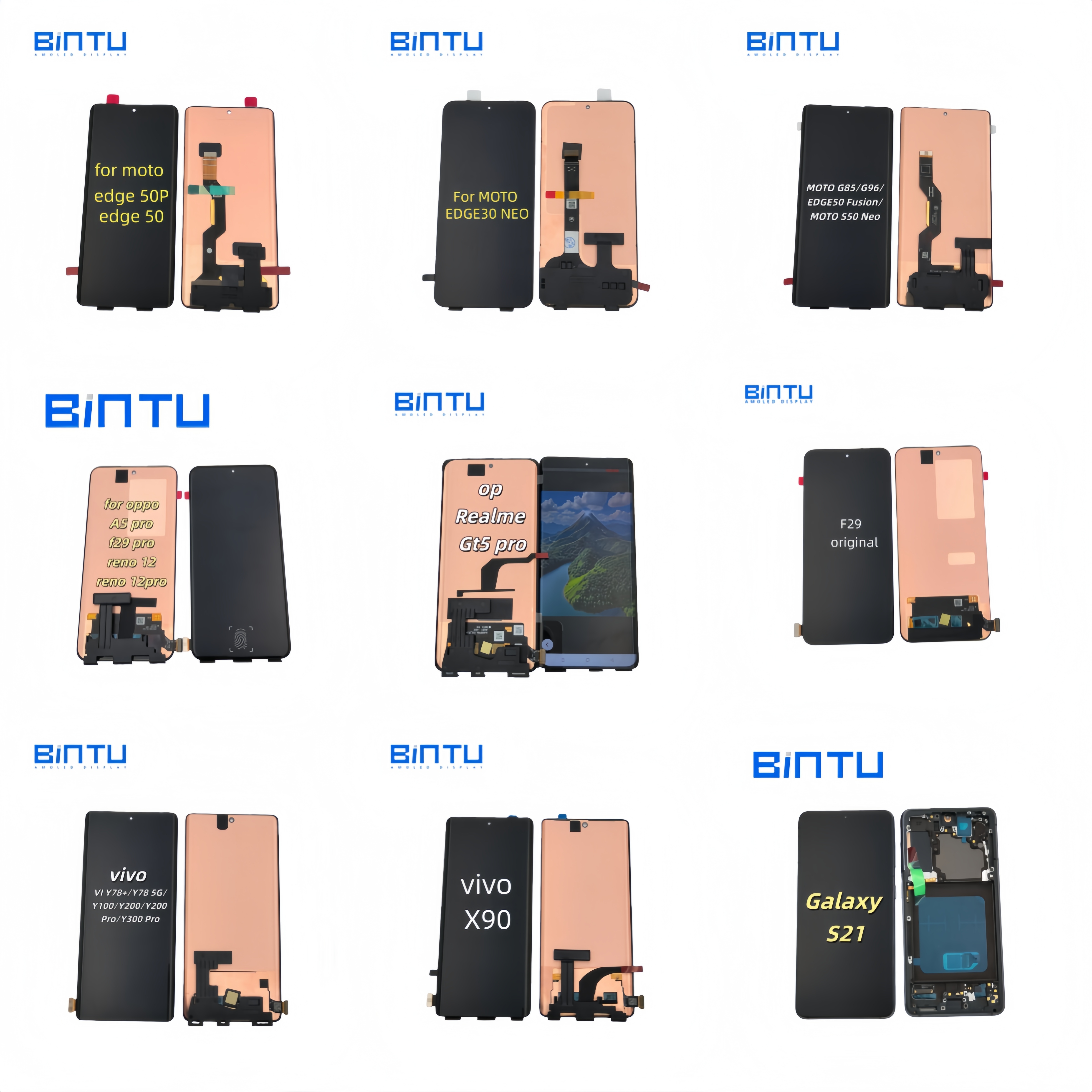 Wholesale BINTU OEM All Model Phone Original Oem Display Screen OLED Digitizer Assembly Cellular Spare Parts with Finger Scanner