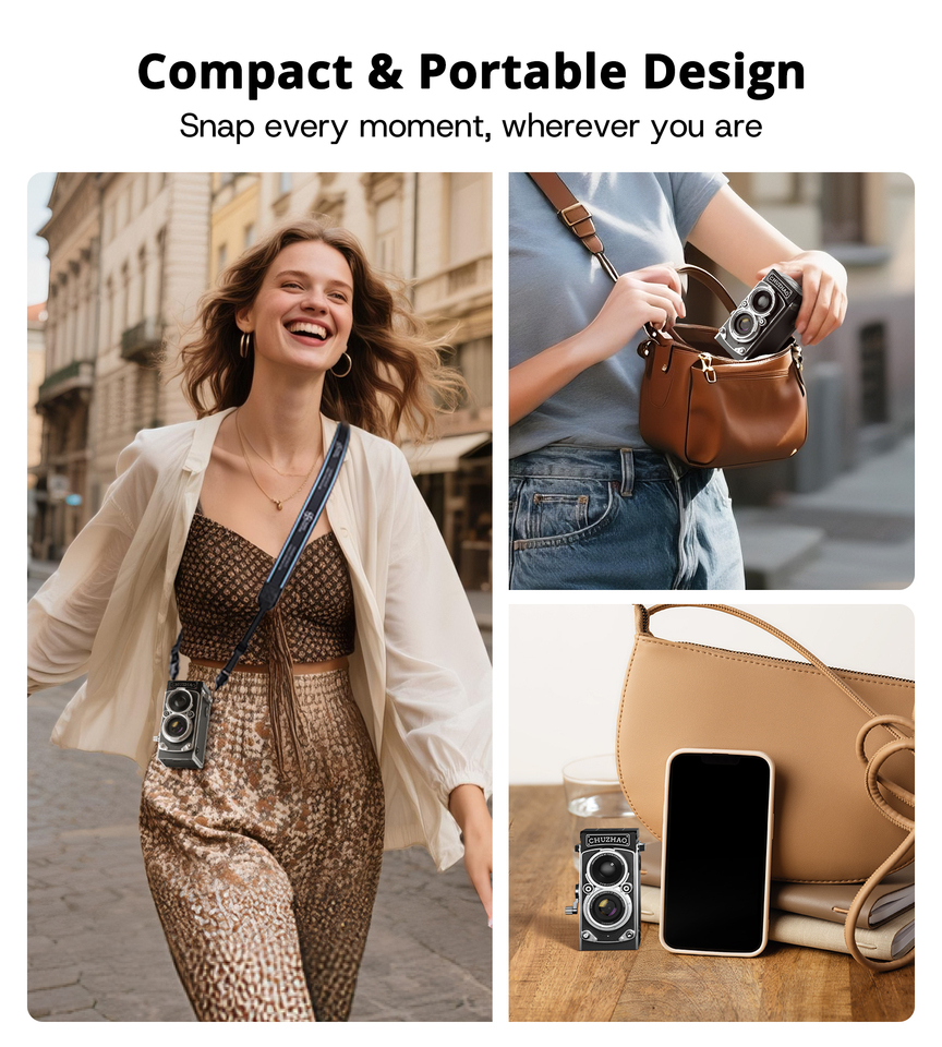 CHUZHAO Mini Retro Digital Camera 1.54inch Screen 12MP Photos SD Aluminum Lithium Battery Compact Portable Flash Lights