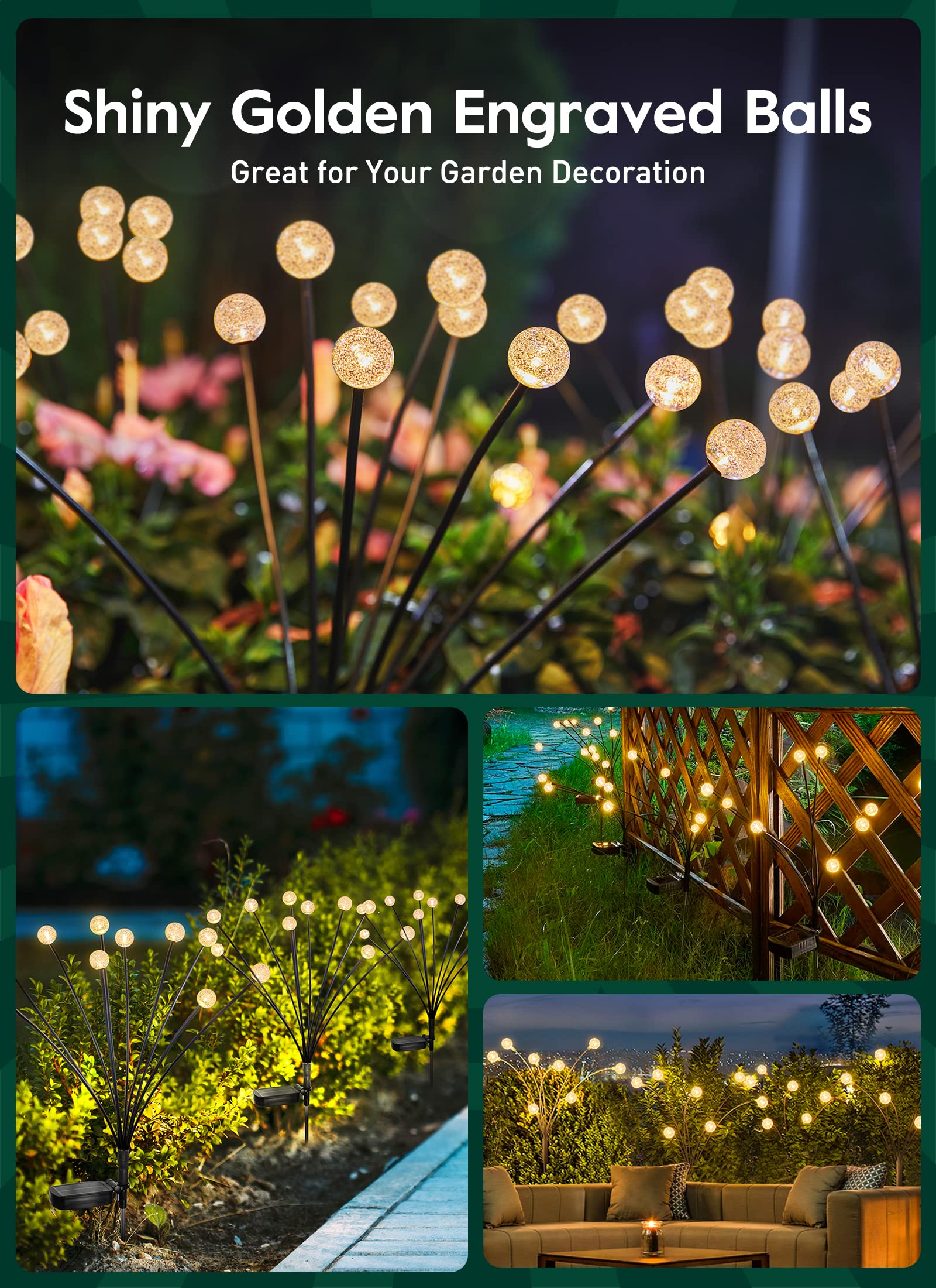 2-Mode Solar Outdoor Garden Lights 1 Pack 6 LED Firefly Walkway Lights with Waterproof Yard IP65 Battery Power