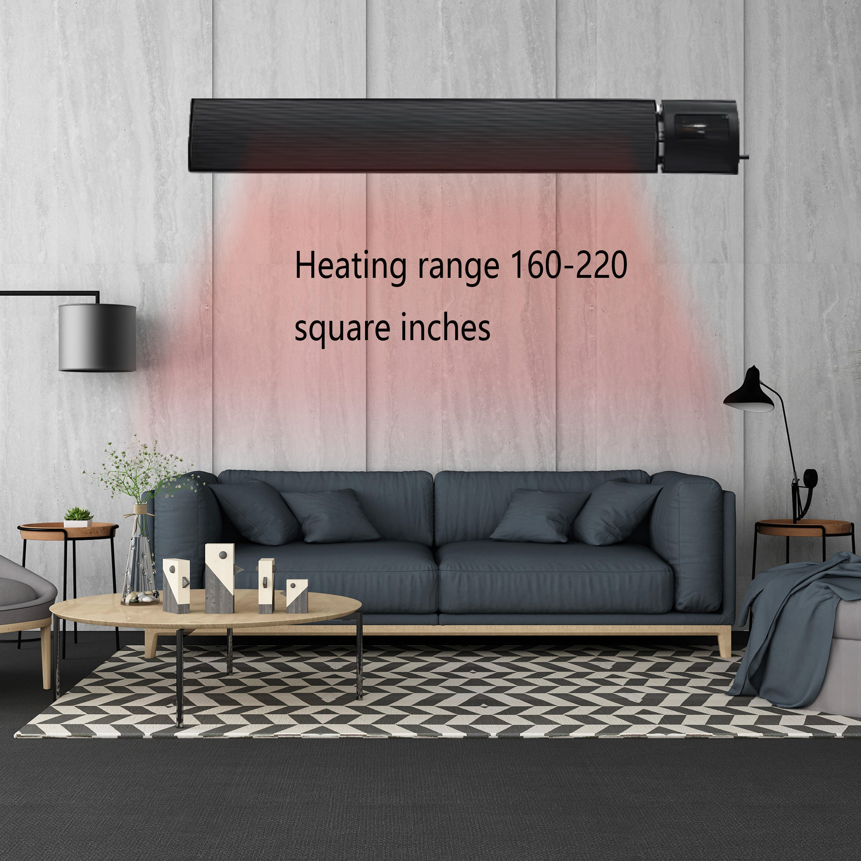 1800W Electric Far-Infrared Heating Frameless Remote Control Wall/Ceiling Heater Aluminum Carbon Lighting Wall Mounted