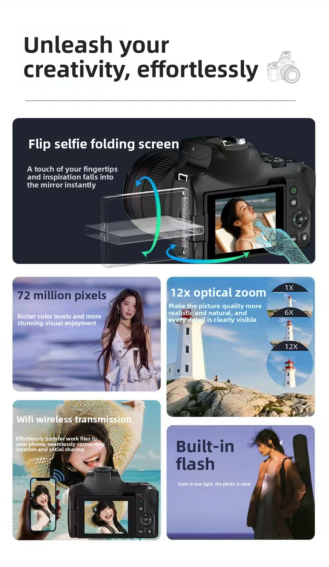 Digital Camera Touchscreen Photography Travel Camera 7200W Pixel 4K Student Camera CMOS Optical Zoom Electronic Image