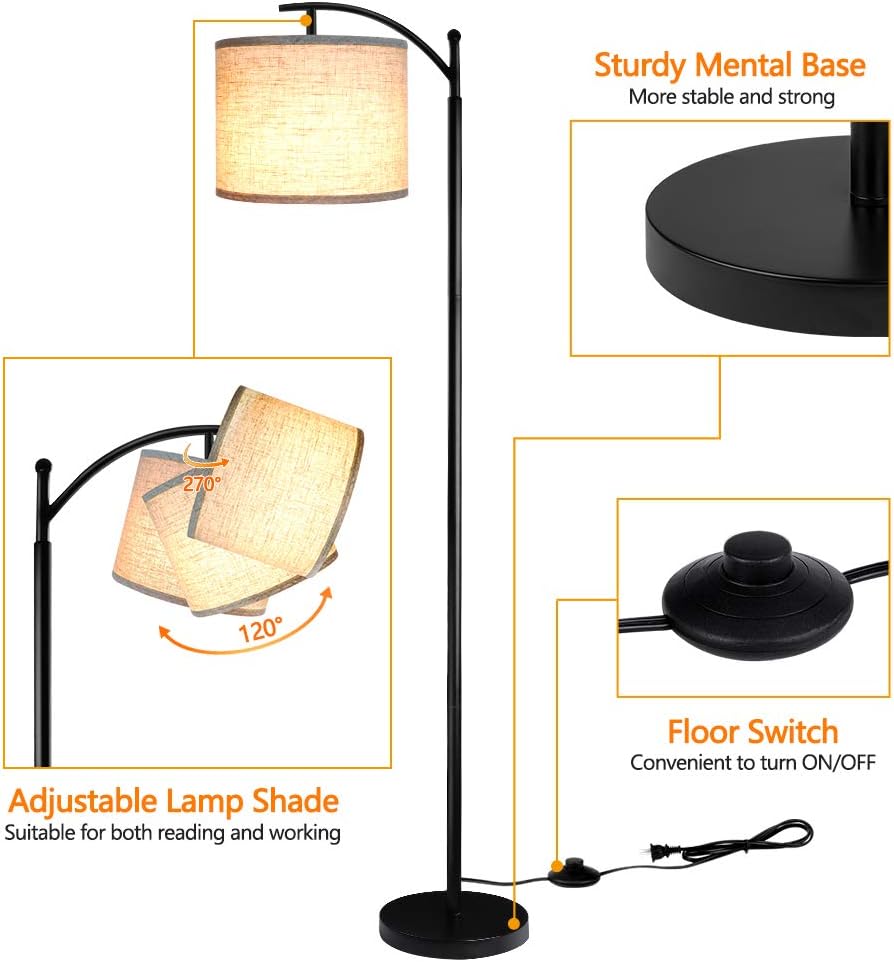 Floor Lamp Standing Lamp 3 Color Temperatures Tall Industrial Floor Lamp Reading for Bedroom Living Room