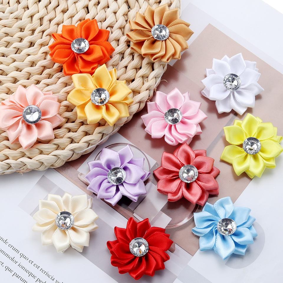 Polyester Rhinestone Colored Satin Lotus