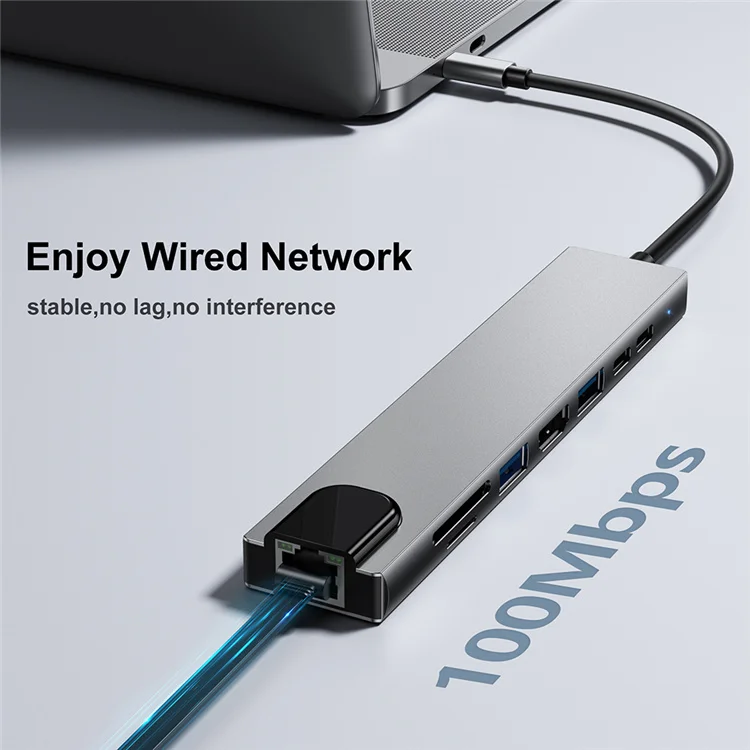 Mindpure 8 in 1 USB C Hub 100W PD RJ45 Ethernet 4K SD TF Card Reader Type-C Docking Station for MacBook Pro iPad Surface Laptop