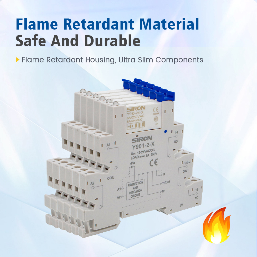 SiRON Y910 Series Push in Screw Type 6A Din Rail Ultra-thin Slim Sealed Relay Module Switch Socket