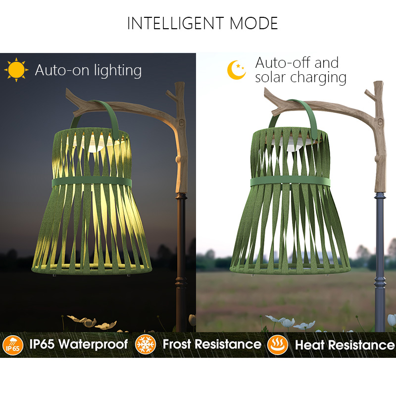 sigarten Adjustable brightness IP65 waterproof blue rattan outdoor garden floor lantern light