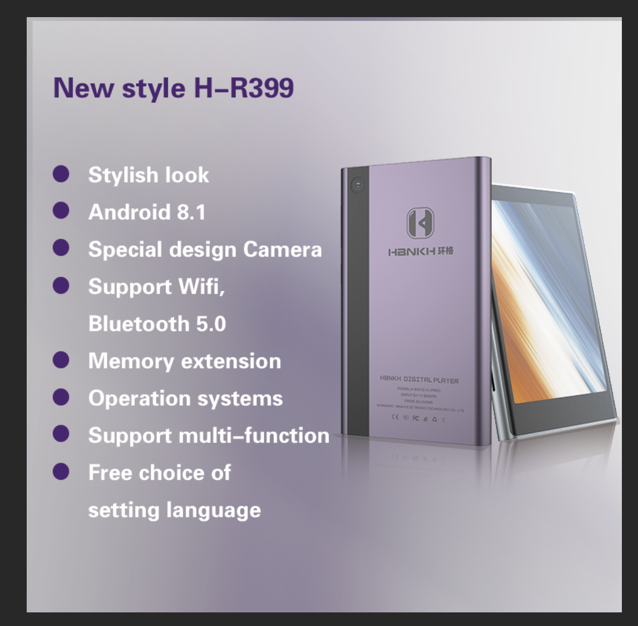 HBNKH OEM ODM Mp4 Player Built-in Speaker 3.97inch Screen 2+16GB Memory Aluminum Alloy Portable Rechargeable SD Card Player