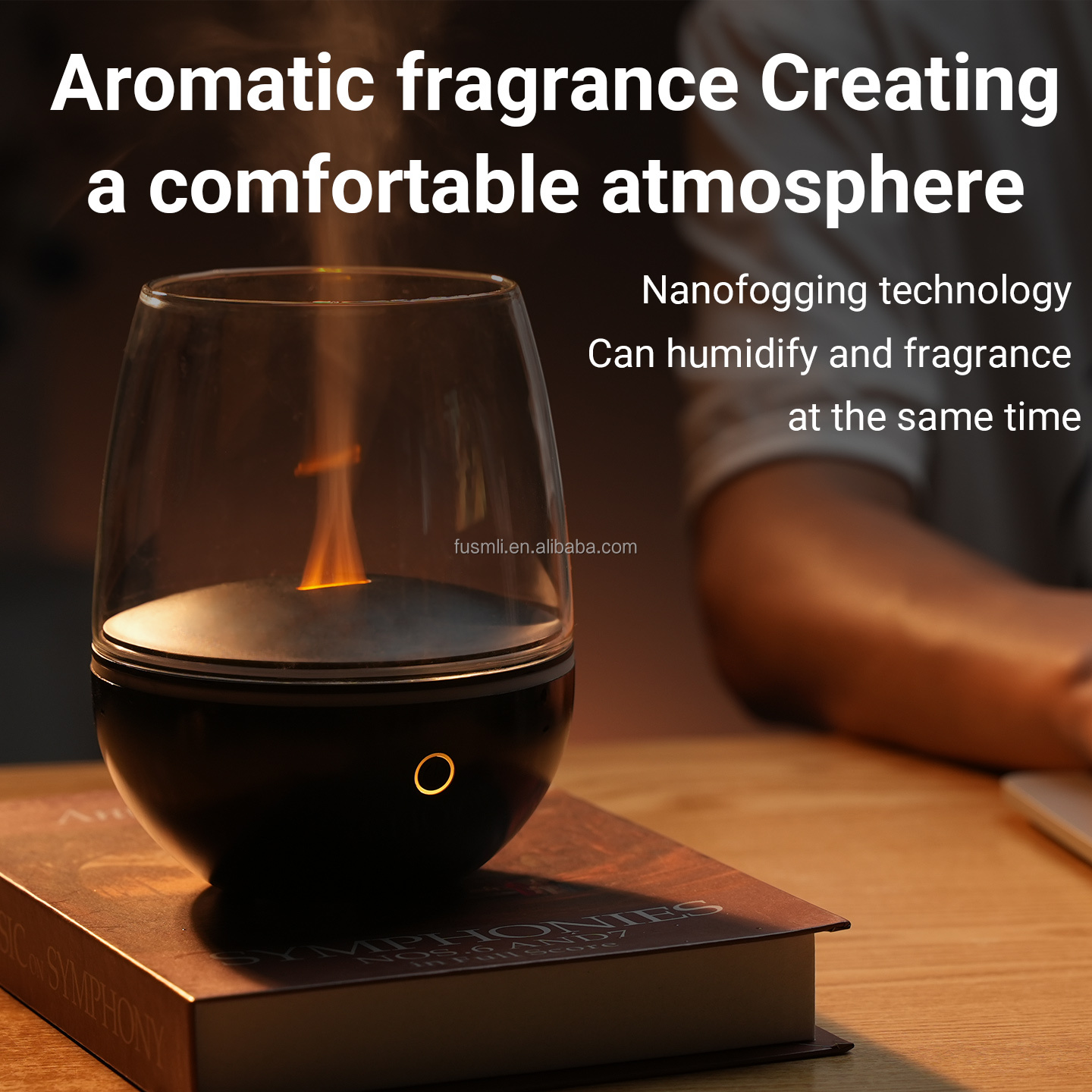 Factory Customized Room Direct Sale Fire Flame Glass Aromas Diffuser Air Essential Oil Ultrasonic Humidifier
