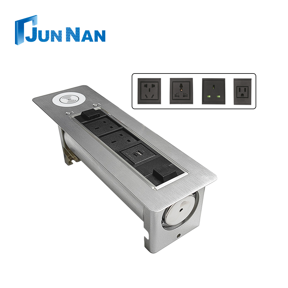 Aluminum Motorized Flip-Up Socket Table Hidden Electricity Outlet Supports UK/EU/AU Multifunction Desktop Socket