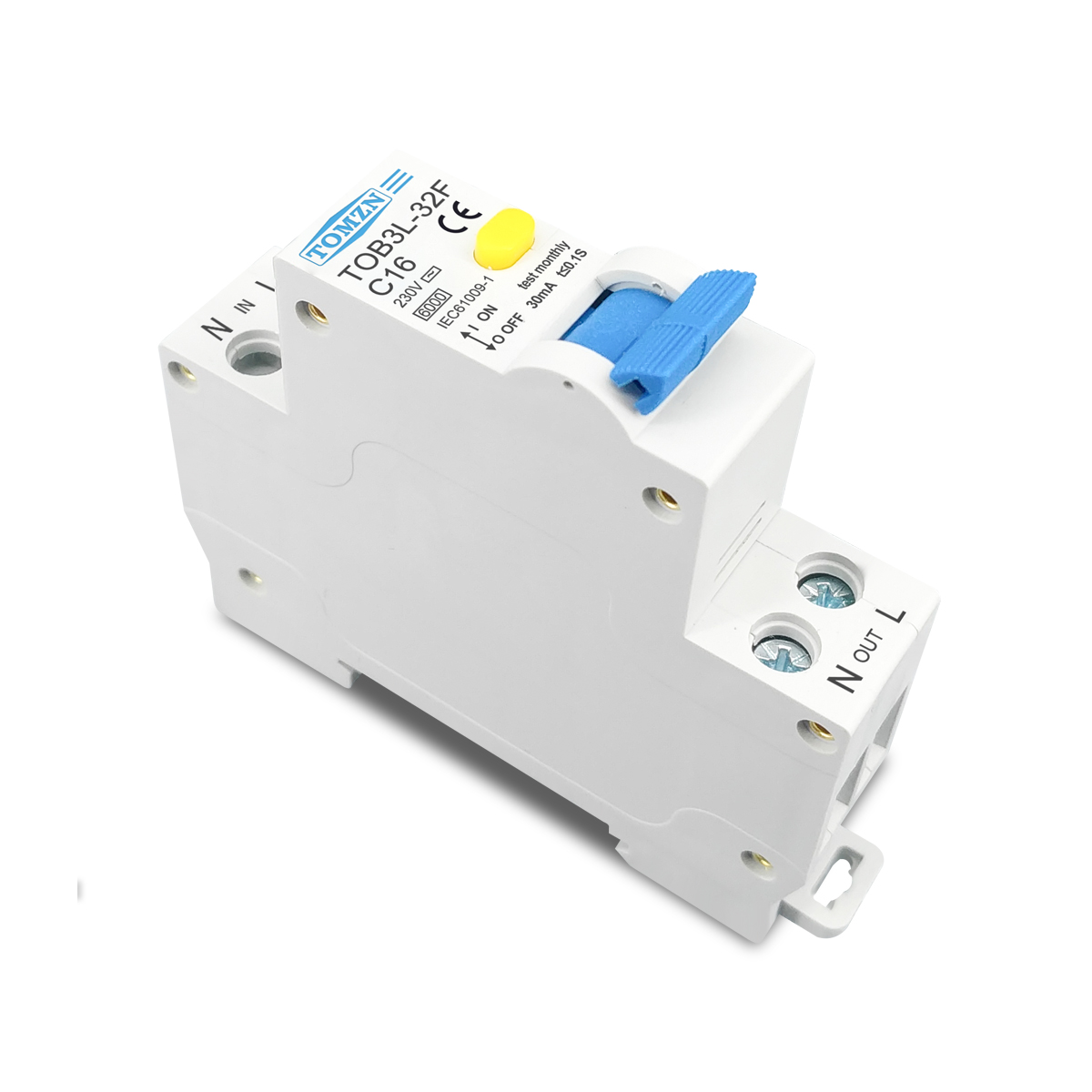 TOMZN RCBO 1P+N 6KA Residual Current Differential Automatic Circuit Breaker Over Current Leakage protection 18MM 230V 50/60Hz