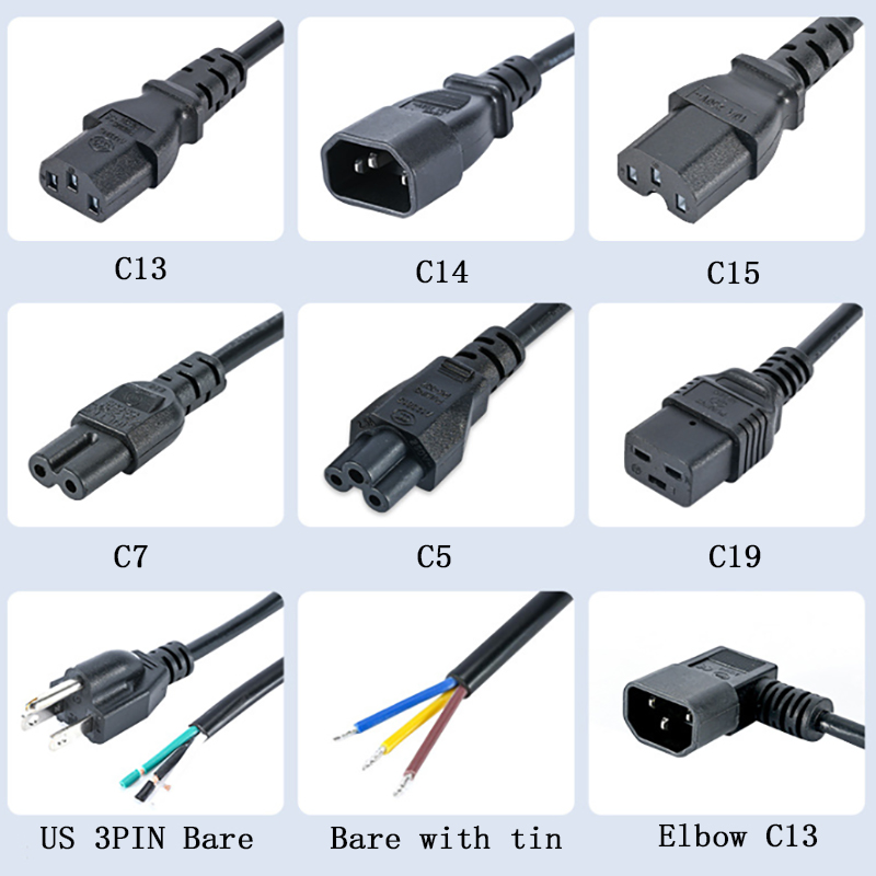 1.5/1.8/3M Black 250V 10A IEC C13 South Africa Power Cord India Extension Cable for Kettle Computer Laptop Monitor Projector