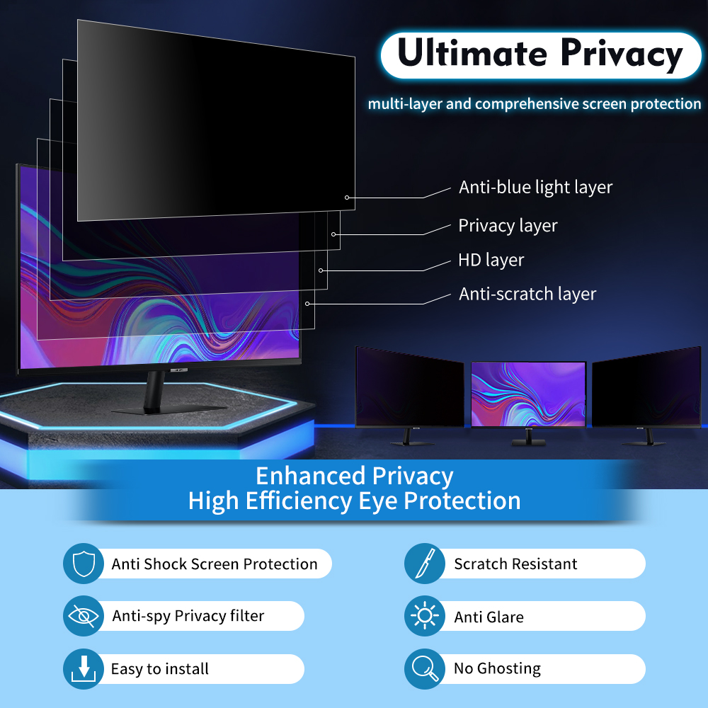 27 Inch Widescreen Monitor Blue Light Filter Privacy Screen Anti-Glare 16:9 Aspect Ratio Eye Protection