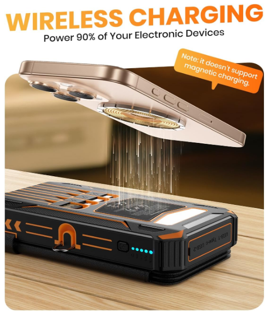 Solar Charger Power Bank 48000mAh Wireless Portable Charger Built-in 4 Cables and 4 Solar Panels