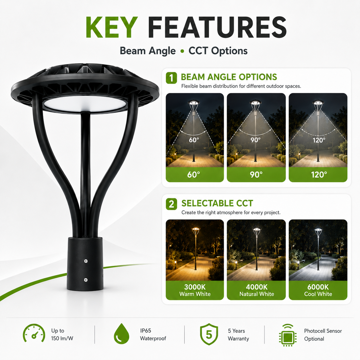 Quality Area Pole Light 50W IP65 Waterproof Outdoor Led Post Top Light for Garden Yard Street Lighting