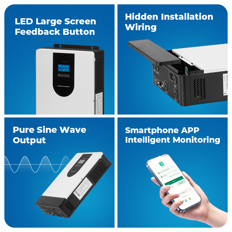 KUNGF SOLAR  3.6KW Hybrid Solar Inverter Single Phase Pure Sine Wave Solar Inverter with LED Display Inverter Converters