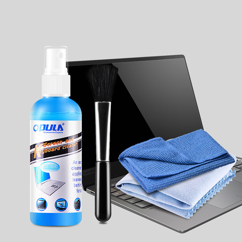 Professional Microfiber Screen Cleaner Kit Includes Liquid with Spray Bottle Cloth & Anti-Static Brush for Computer Cleaning