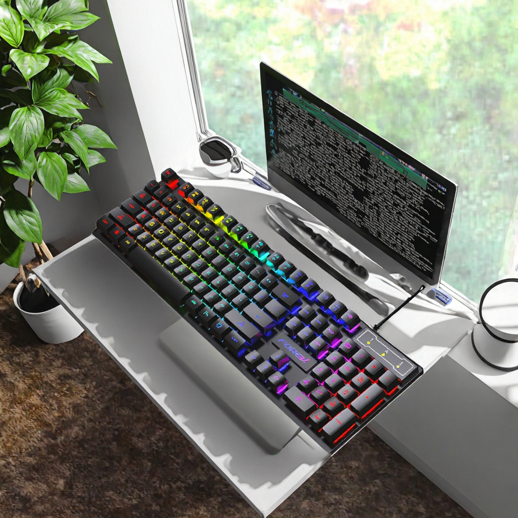 Top Selling FV-Q1S 104-Key Wired Rainbow Gaming Keyboard Universal Waterproof Backlight for Laptop/Tablet English Language