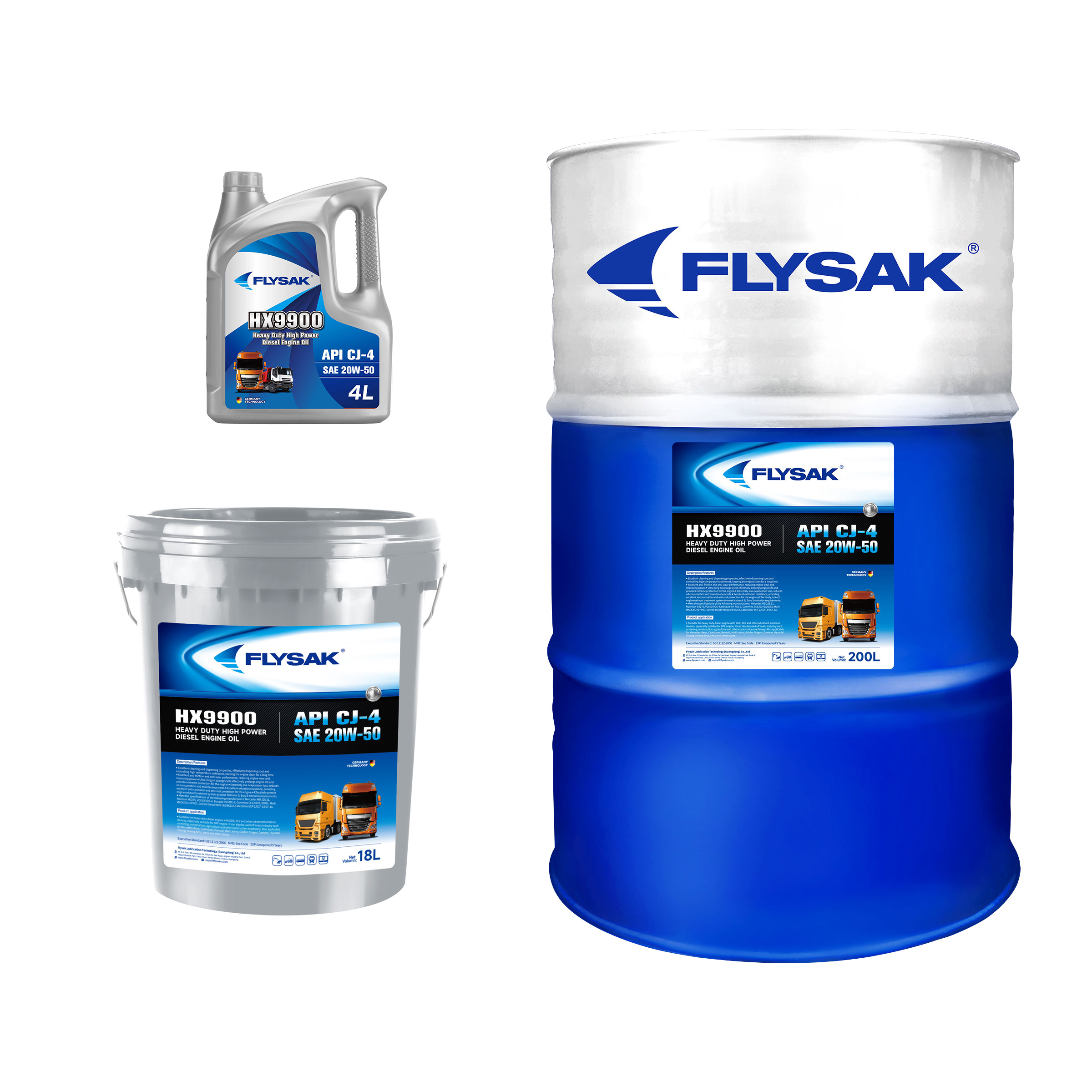 High Quality 18L HX9900 Heavy Duty High Power Diesel Engine Oil API CJ-4 SAE 20W-50 Suitable for Heavy Duty Diesel Engine
