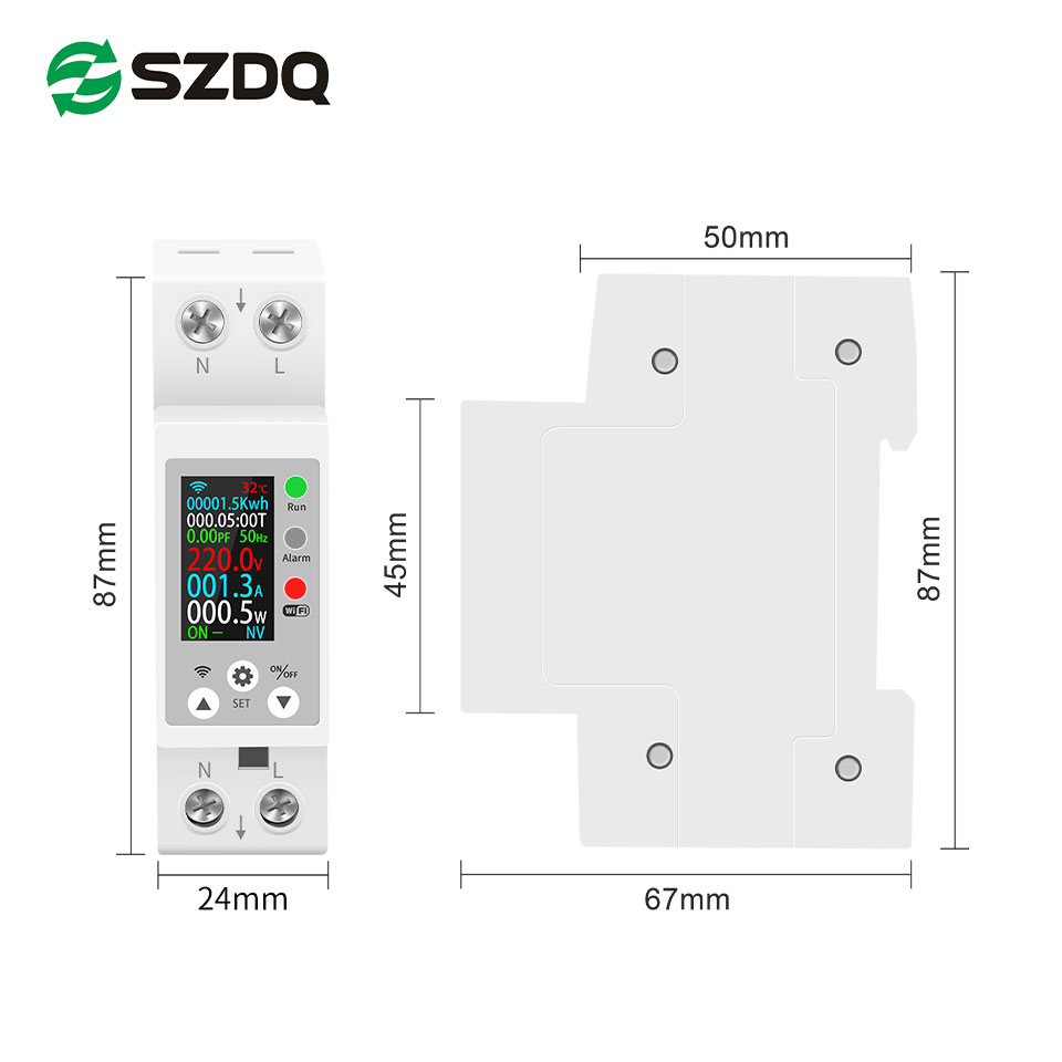 63A TUYA Zigbee Smart Home Circuit Breaker Metering 1P+N APP Remote Control Li Protection TFT Display IP30 PA66 MCB