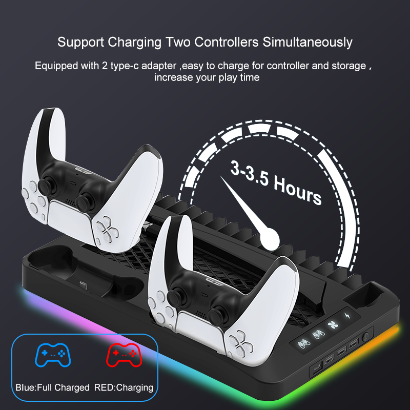 YLW RGB Controller Charging Station Dual Fast Charger LED Indicator PS5 Gamepad Charging Stand Docking Station Game Accessories