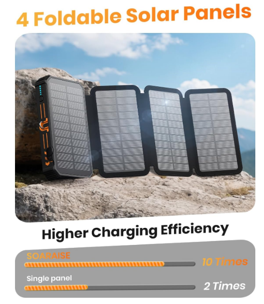 Solar Charger Power Bank 48000mAh Wireless Portable Charger Built-in 4 Cables and 4 Solar Panels