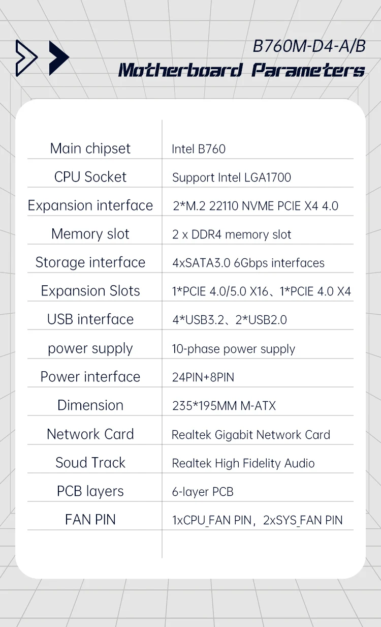 HUANANZHI B760M D4 Motherboard M-ATX DDR4 Motherboard Support LGA1700 CPU Socket Max Support 64GB for PC