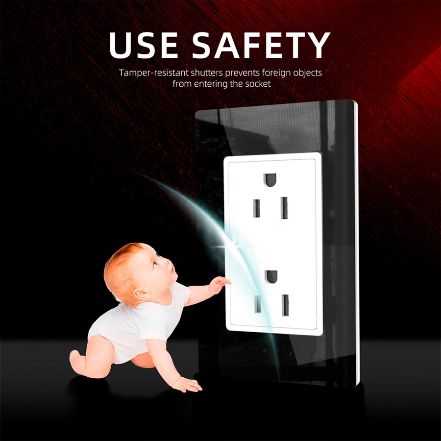 118 Type American Double Socket Plug With Acrylic Plate Home Wall Power Plug Sockets 15A 16A Electrical Outlets and Switches USA