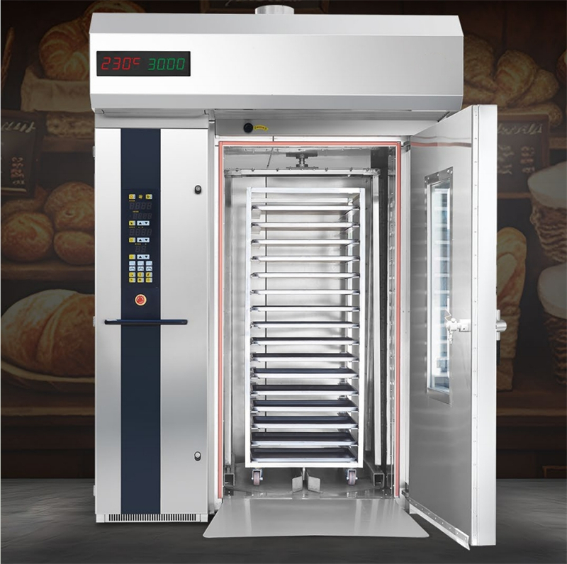 32 Trays Countercurrent Dissipation Hot Air Rotary Oven with Electric/Diesel/Gas Energy Reduce & Efficient Heat Transfer Bakery
