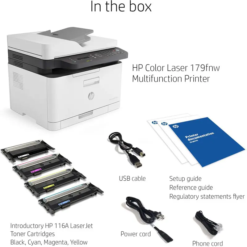 ForHP Color Laser 179fnw Wireless All in One Laser Printer with Mobile Printing & Built-in Ethernet, Works with Alexa (4ZB97A)