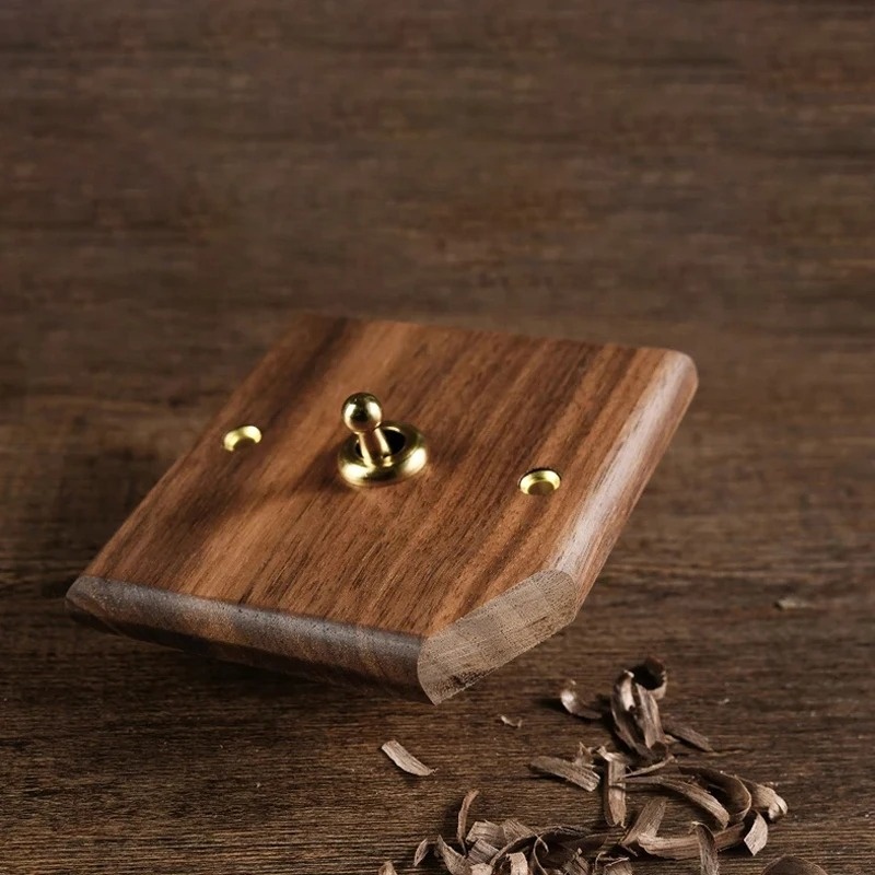 Universal Double USB Wall Electrical Outlets Uk Standard Black Walnut Wood Toggle Light Switch and Socket Home Retro Brass Panel