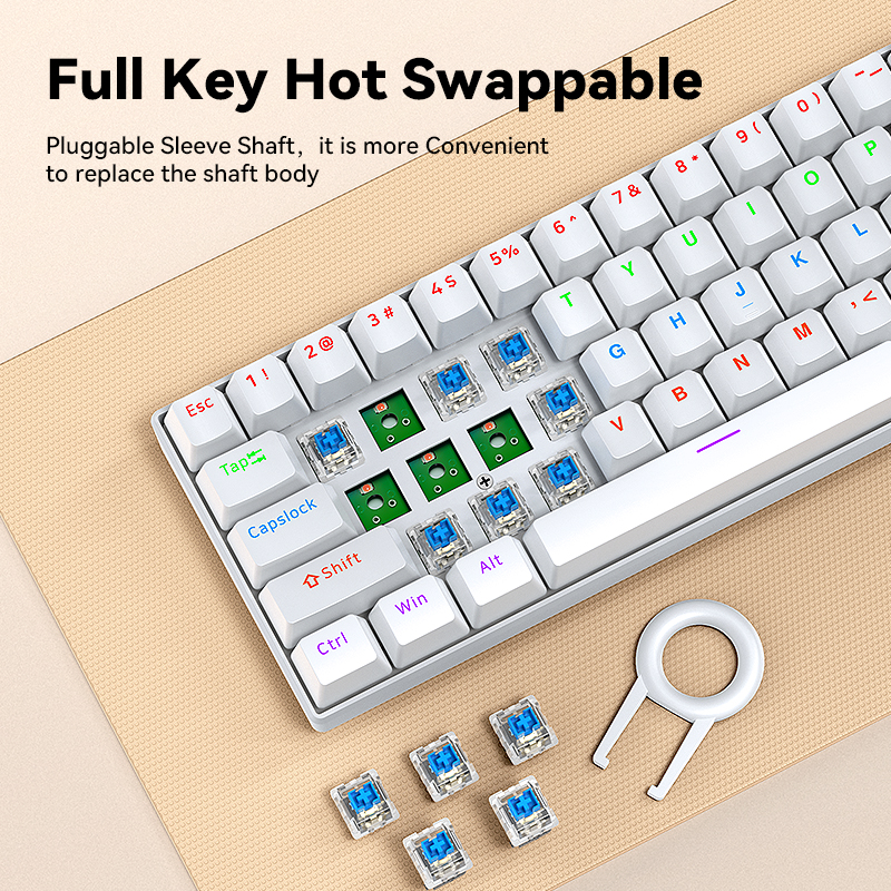 Full Keys Hotswappable Russian Layout Mechanical Keyboard Gaming Customized OEM Keyboard 63keys TKL Wired Keyboard for PC Laptop