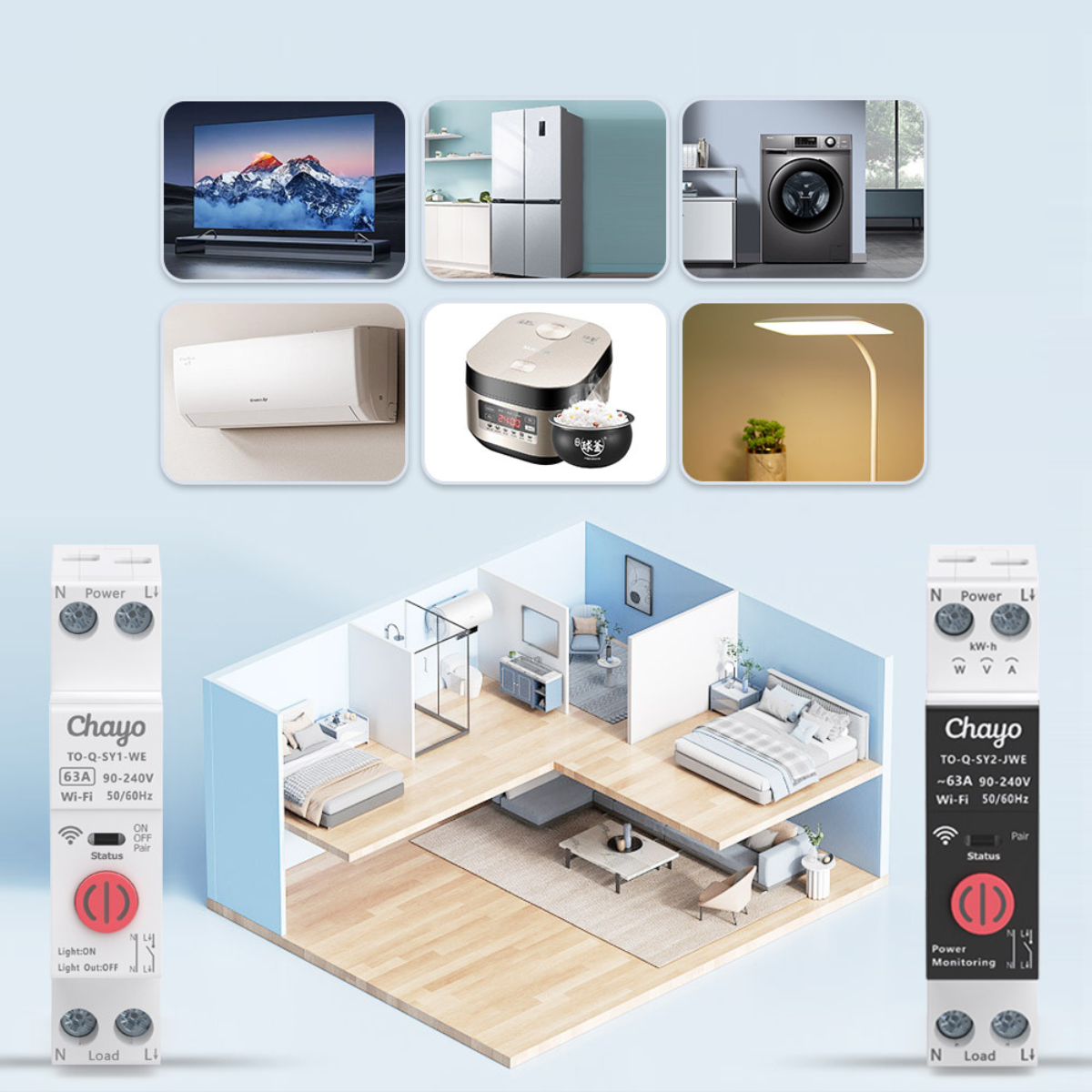 EWeLink WiFi Smart MCB Switch CE 1P+N DIN Rail 90-240V 1-63A Energy Monitoring Timer Control Smart Circuit Breaker Chayo