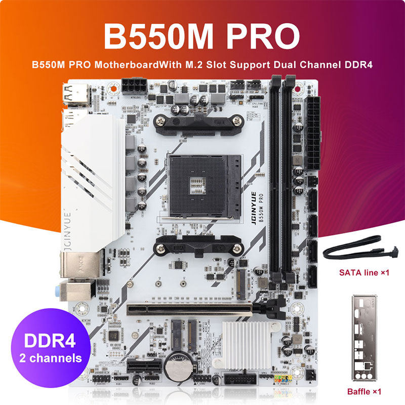 Hot Selling JGINYUE B550M PRO New DDR4 Desktop Motherboard for Gaming PC with 64GB RAM Capacity