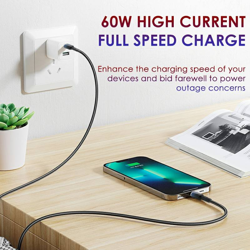 OEM 60W 1M CtoC USB Type Fast Charging Cable Flexible Woven Nylon Braided Wire PD Cord Mobile Phone Gadgets Accessorie Wholesale