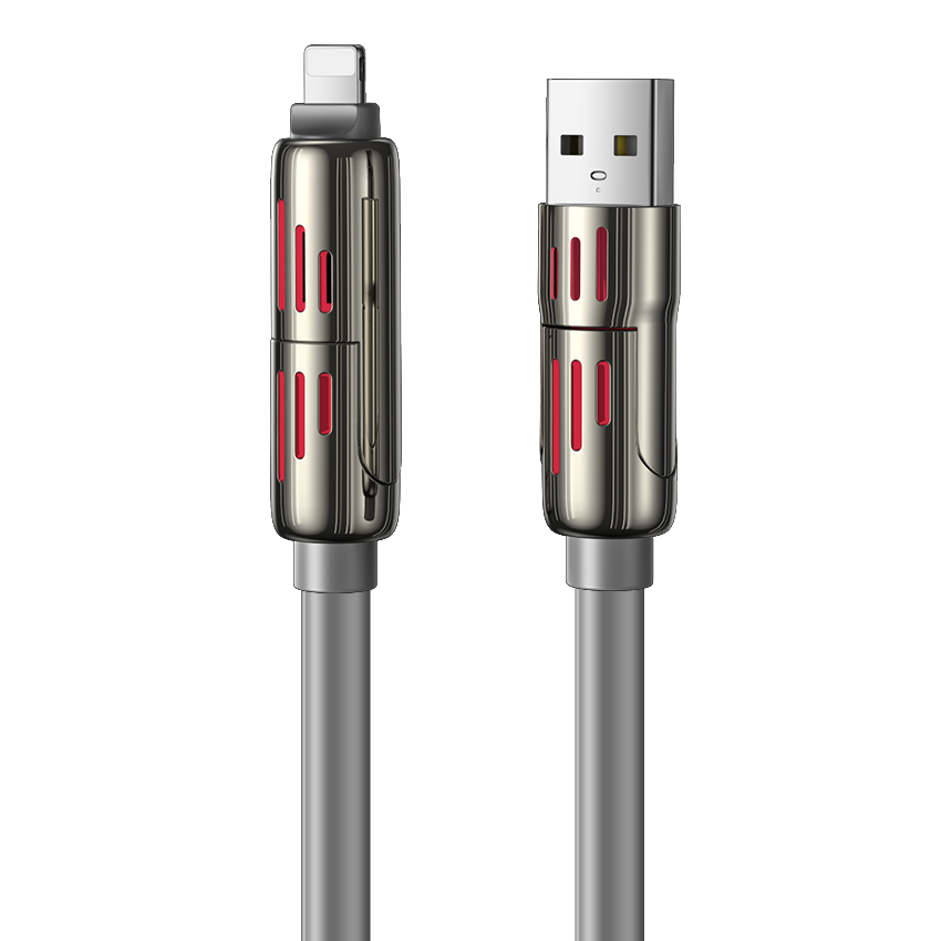 LISEN Super Fast Charging 4-in-1 Flexible 240W USB Cable with RGB Colour LED Efficiency for Laptop Tablet Android & IOS Devices
