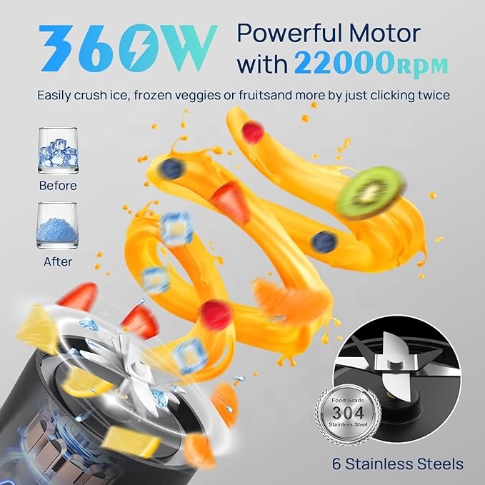 High Power 360W Rechargeable Juicer Mini Travel Blender Portable Blender Electric Smoothies Juicer Cup Protein Shaker