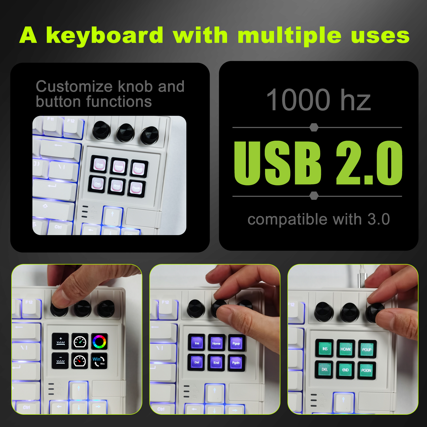 MiraBox K1Pro AI Wired Keyboard with LCD Smart Keys and Encoder Knobs