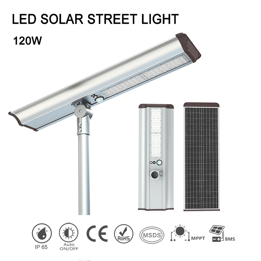 Project Customization Led Lamps LiFePO4 All in One Solar Outdoor Lighting Mono 50W 80W 120W Street Light With Motion Sensor