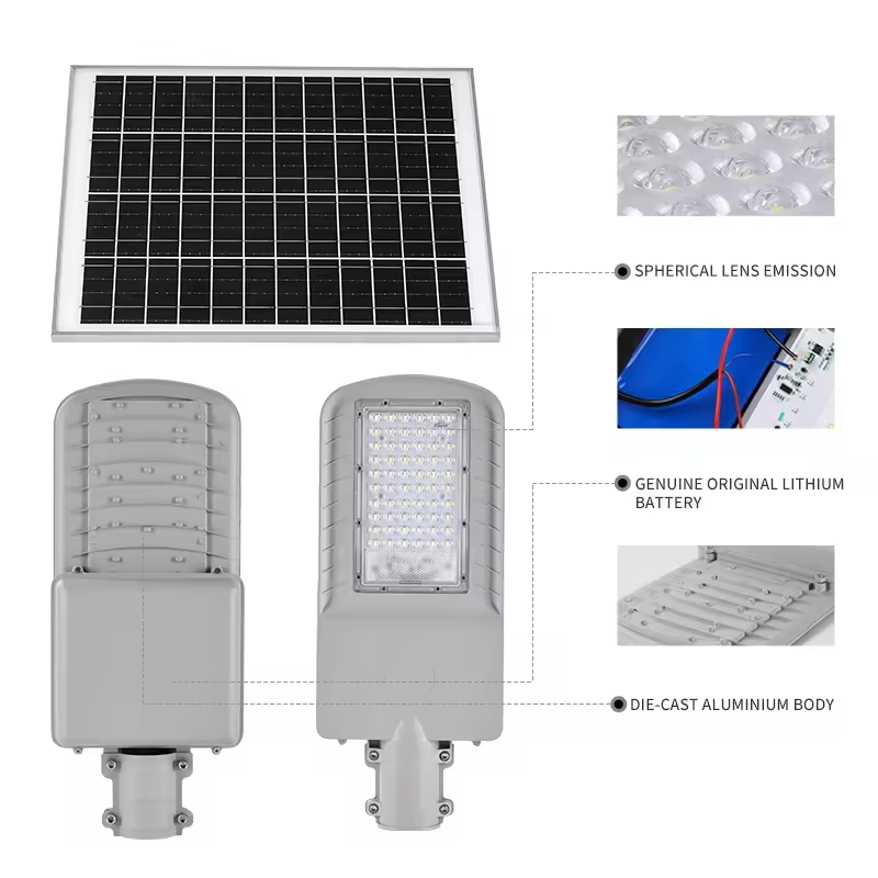 Factory Direct Sale 60/80W IP65 LED Solar Street Lights CE Certified Aluminum Alloy Remote Control Waterproof Wiring Free for
