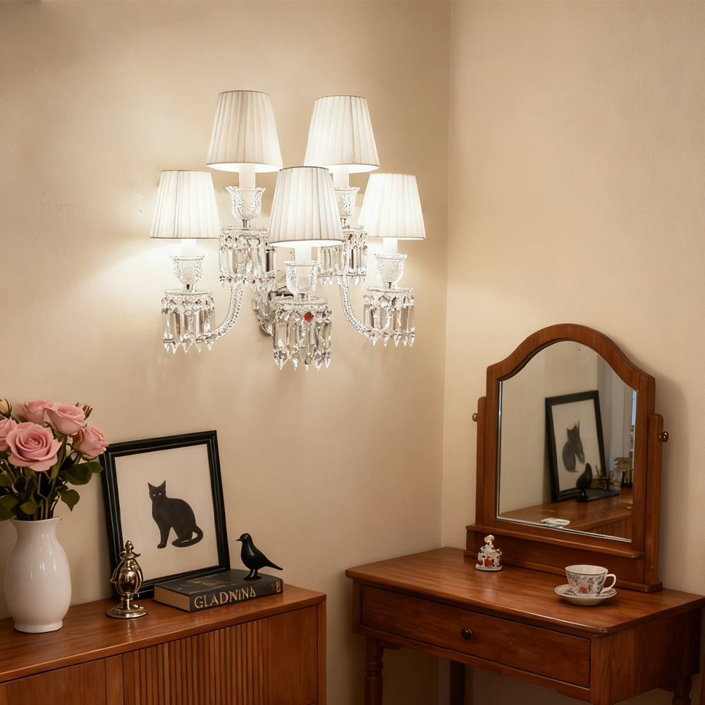 Luxury Indoor Decorative Living Room Modern Crystal Sconce Wall Lamp With Shade Corridor Bedroom Bedside Wall Light